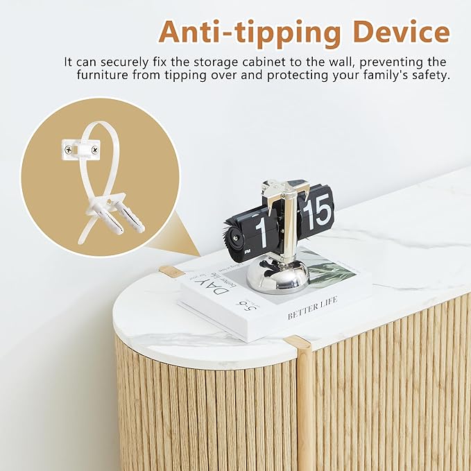 Console Table with Storage, Fluted Entryway Table with 2 Doors and Open Shelf, Long Sofa Table Behind Couch for Living Room, Hallway (Natural)