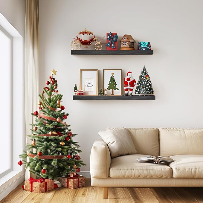 BAYKA Floating Shelves for Wall, 22.5 inches Black Wall Shelves for Bathroom, Bedroom, Living Room, Kitchen & Book, Hanging Display Decor Organizer Shelf with 22 lbs Capacity