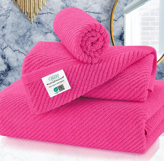 Hot Pink Towels for Bathroom - 100% Cotton | Quick Dry | Thick | Lightweight, 3PCS Towel Set, 1 Large Bath 30"x56",1 Soft Hand 18"x28",1 Absorbent Washcloth 13"x13", Bath Towels with Hanging Loops