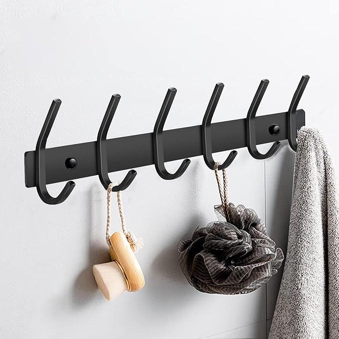 FANYITY 2 Pack Black Coat Rack Wall Mount, 24 Inch Coat Hooks for Wall, Entryway Coat Hanger Wall Mounted with 8 Double Dual Hooks for Purse Jacket Hat (8 Hook Black 2)