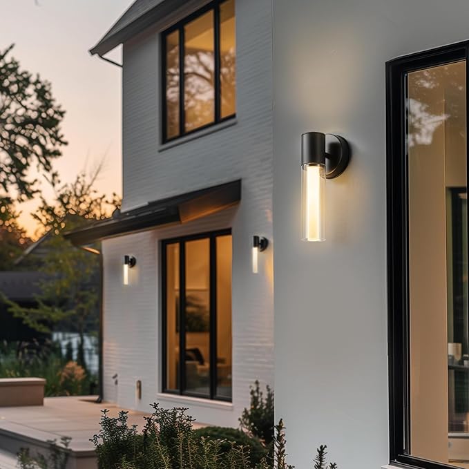 GLOBE Electric 60000127 16-Watt LED Integrated Outdoor Wall Sconce, Matte Black, Clear Outer Glass Shade, Frosted Inner Tube, Up/Down Light Direction, 700 Lumens, 3000 Kelvin, 90 CRI, Dimmable