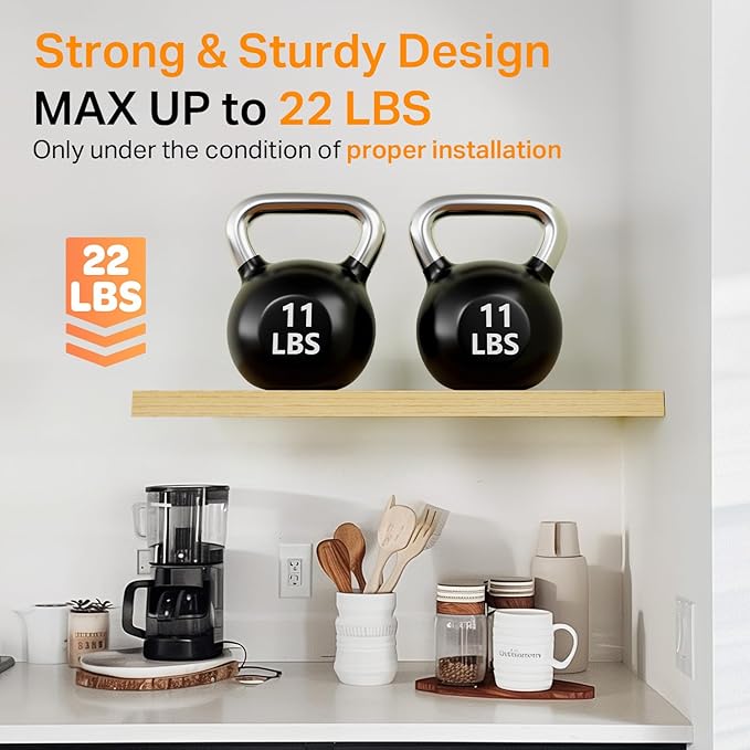 BAYKA Floating Shelves for Wall, 22.5 inches Wall Mounted Rustic Wood Shelves for Bathroom, Bedroom, Living Room, Floating Shelves for Books/Storage/Decor (Light Oak-Toned,Set of 3)