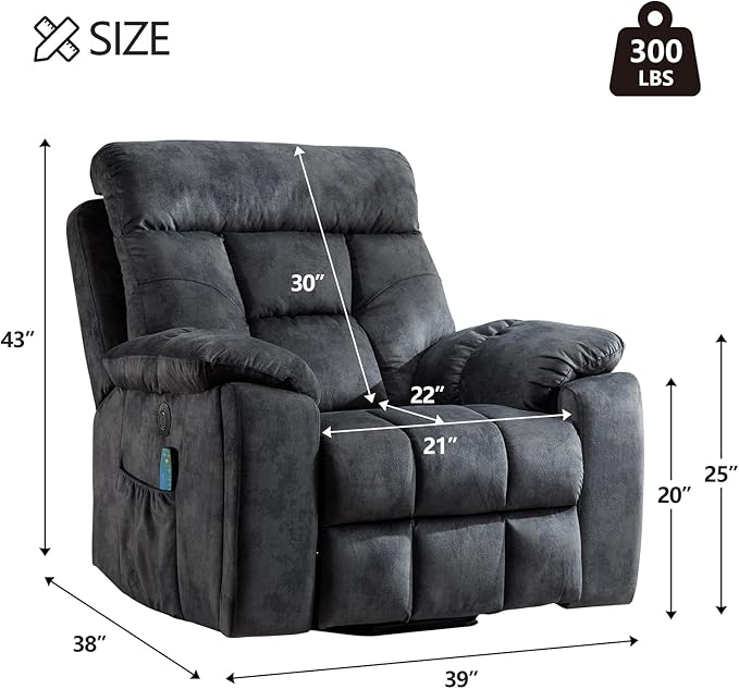 CANMOV Large Power Lift Recliner Chair with Massage and Heat for Elderly Big and Tall People, Overstuffed Wide Recliners with 2 Cup Holders, Side Pocket and USB Port, Grey