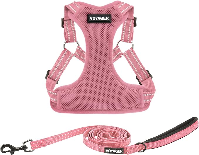 Best Pet Supplies Voyager Adjustable Dog Harness Leash Set with Reflective Stripes for Walking Heavy-Duty Full Body No Pull Vest with Leash D-Ring, Breathable All-Weather - Pink, XS