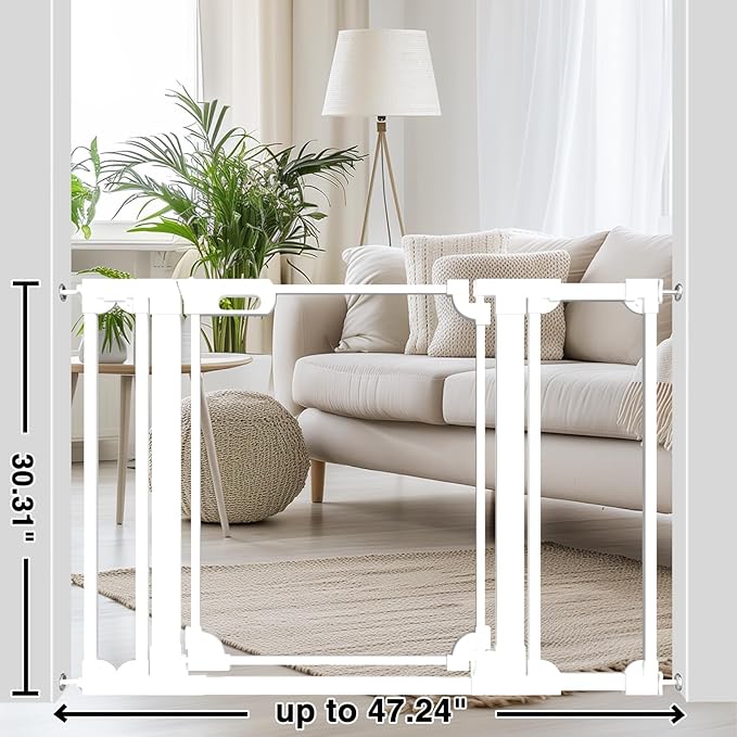 WAOWAO Clear Baby Gate for Stairs Modern Design Acrylic Auto Close Pet Gate, 29.52-47.24" Wide Safety Baby Gate for Doorways,White Clear Dog Gates Indoor, Hallways,Kitchen