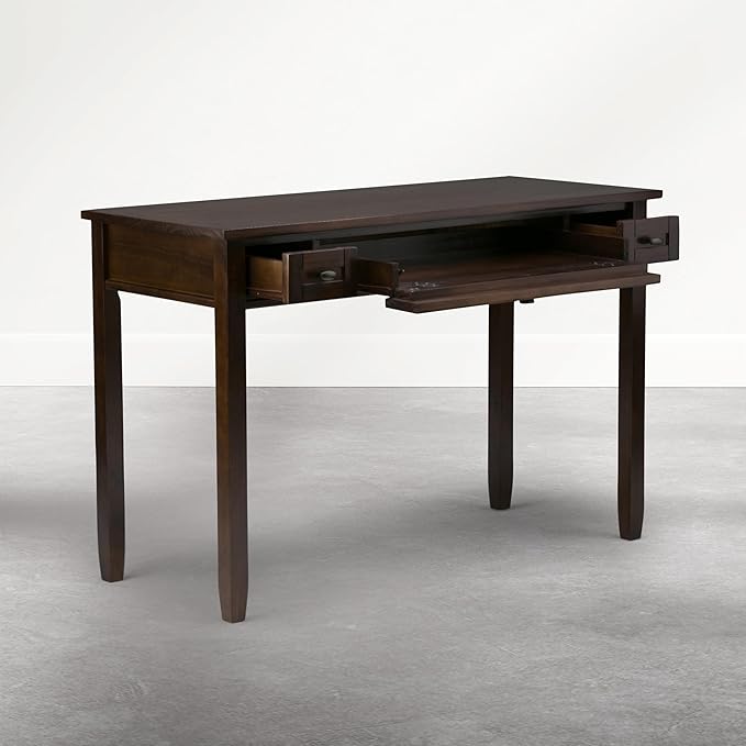 SIMPLIHOME Warm Shaker Desk - 48 Inch Wide Solid Wood Writing Desk in Mocha Brown, Transitional Home Office Computer Table for Workspace or Study with Flip-Down Keyboard Tray and 2 Drawers