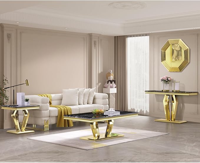 Gold Console Table, Black and Gold Sofa Table, 50 inch Entrance Table with Polished Geometric Base for for Entryway, Living Room, Hallway