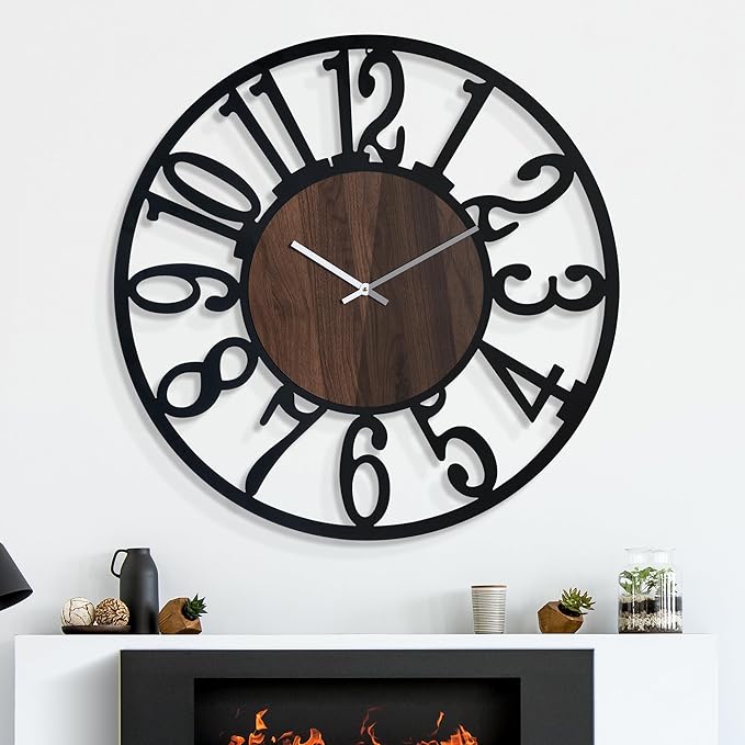 32 Inch Large Metal Wall Clock with Voice and Light Sensor Night Light, Glow in The Dark Non-Ticking Silent Battery Operated Decorative Oversized Wall Clock for Bedroom Living Room Decor