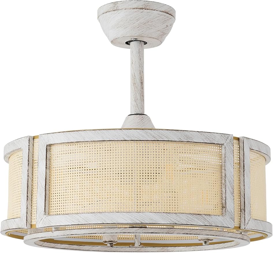 20" Boho Fandelier Ceiling Fan with Light,6 E12 Bulbs Include, Rattan Chandelier Ceiling Fans with Lights Remote Control, Mid-Century with 6 Speeds for Bedroom, Nursery, Living Room
