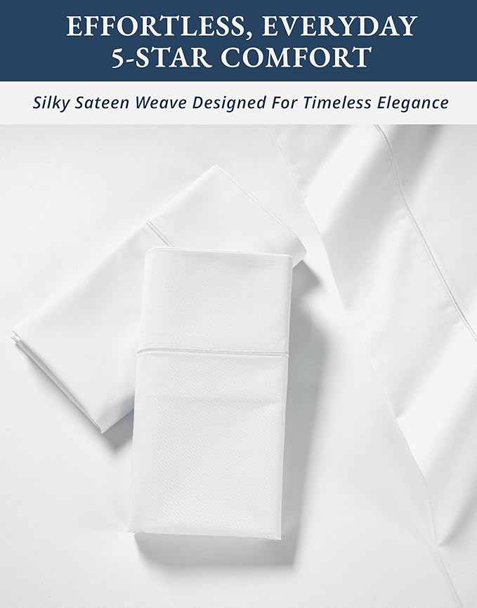 LANE LINEN 100% Egyptian Cotton Sheets, Sustainably Produced Eco Friendly Luxury Hotel Like Thick sábanas King, 15 inch Reinforced French Seam deep Pocket King Sheet Set - Brilliant White