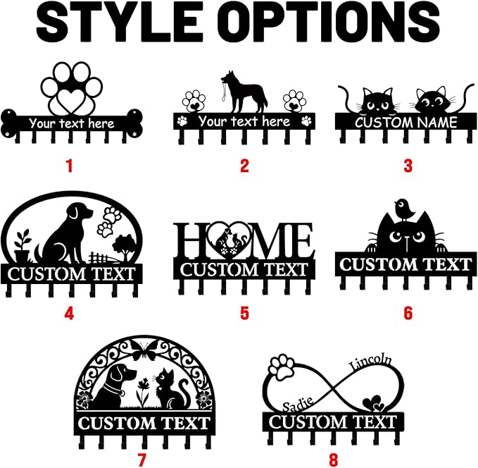 Personalised Dog Leash Holder for Wall, Pets Theme Key Holder Wall Mount, Dog Storage Organizer, Heavy Duty Pet Leash Hanger for Living Room Entryway Hallway, Gifts for Pet Lovers