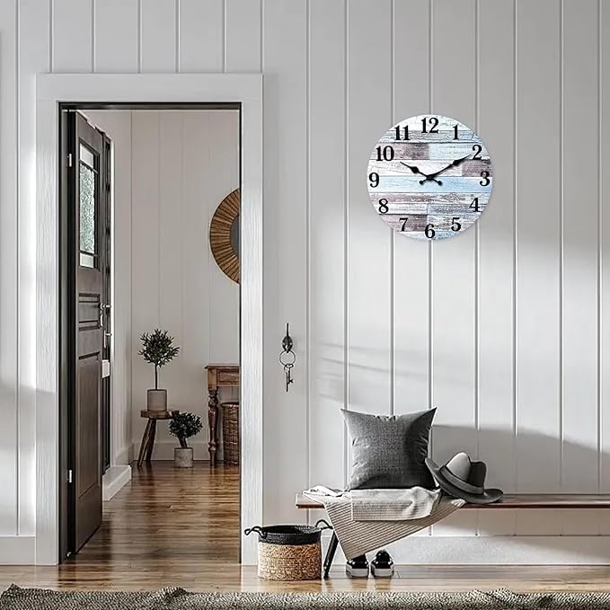 XNM Wooden Wall Clocks Battery Operated 16 Inches or Larger Farmhouse Clock for Living Room Decor Silent Wall Clock Non Ticking (MDF No Solid Wood)