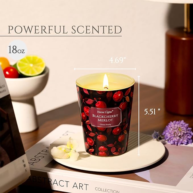 HomeLights Soy Wax Candles for Home Scented, 1-Wick Candles in Blackcherry Merlot Scented, Aromatherapy Candles Gift for Parties, Relaxing, Eclectic Mixed Styles, 6.7oz