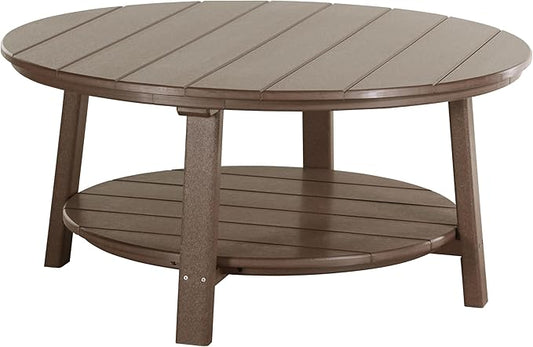 LuxCraft Deluxe Poly Round Outdoor Coffee Table, Two Tier Coffee Table, Round Conversation Tables for Outside Patio with Lower Shelf - Amish Made in USA (Chestnut Brown)