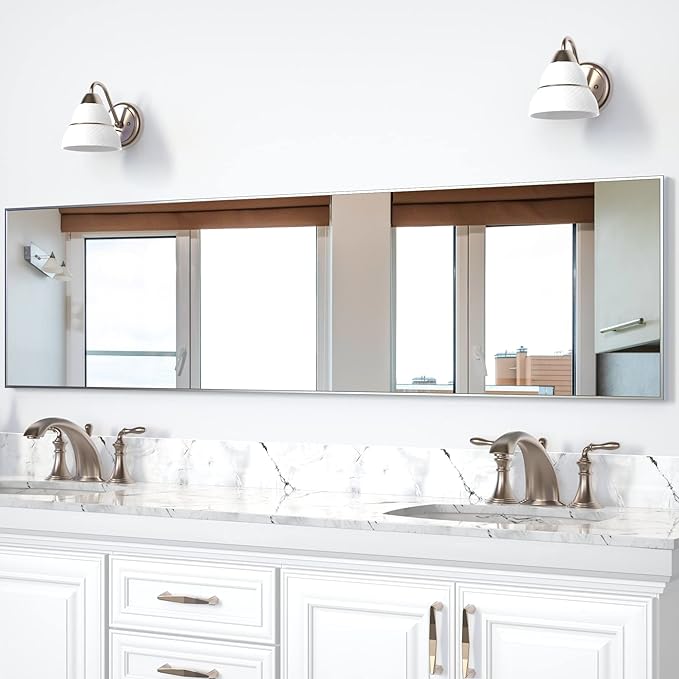 ANYHI Over The Door Mirror, 47"x12" Silver Full Length Mirror with 2 Hooks, Aluminum Brushed Frame, for Bedroom Bathroom