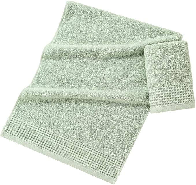 sense gnosis Green Hand Towels Terry & Waffle Weave Design Premium 100% Cotton 2 PC Towel Set Soft Absorbent Quickdry Spring Decorative Bathroom Hand Towel 13X 29 Inch