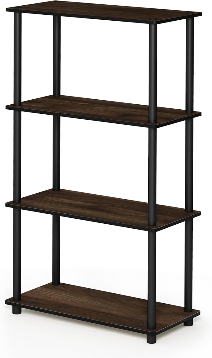 Furinno Turn-N-Tube 4-Tier Multipurpose Shelf Display Rack, Round Tubes, Columbia Walnut/Black