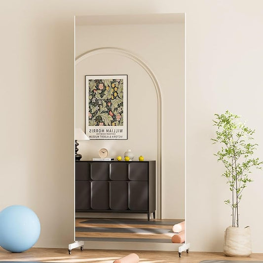 brisafe 79"x40" Ultra-Light Mobile Floor Mirror with 360° Wheels, 0.04mm Shatterproof Nano Film for Home Gym/Yoga/Dance Studio & Commercial Use (60% Insurance Savings, Silver, 9.38LB)
