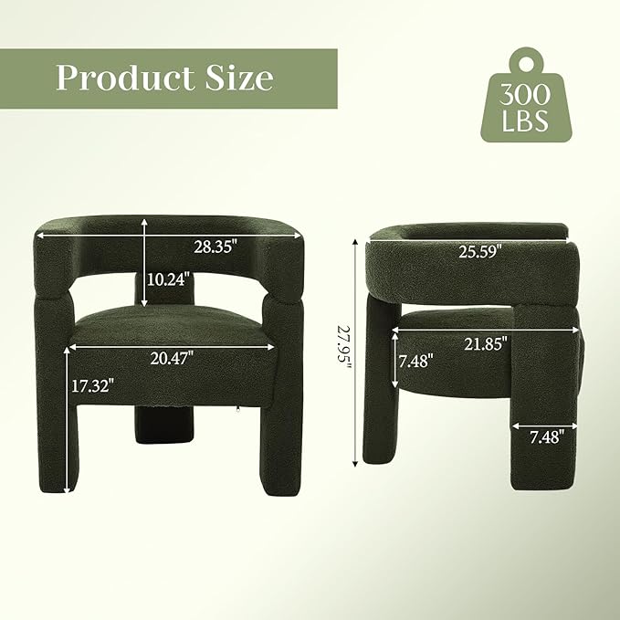 Sherpa Barrel Dining Chairs Set of 4, Upholstered Boucle Accent Kitchen Chairs with Arms, Comfy Faux Fur Side Chair Modern Armchair for Dining Room, Bedroom, Home Office, Green