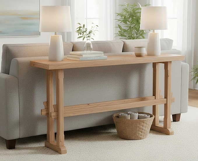 chairus 59" Long Console Table Farmhouse Narrow Sofa Table with Crossbar Solid Wood Entryway Table for Living Room/Hallway/Entrance, Natural