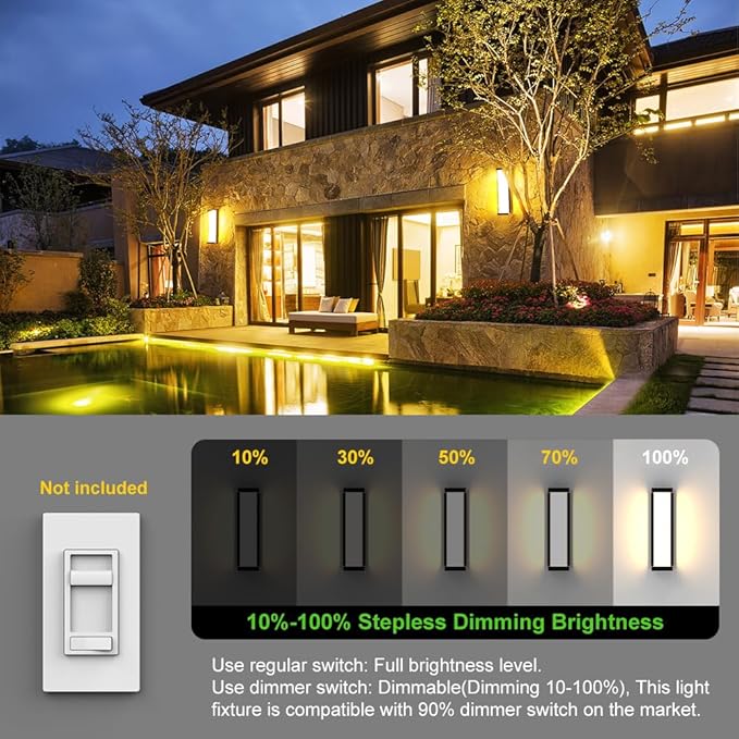 Sytmhoe 10%-100% Dimming LED Modern Outdoor Wall Light, 16in 3000K Dimmable Porch & Patio Wall Light Fixture,Black Aluminum&Dual PC Wall Lights Suitable for Garage Living Room Courtyard House(3000K)