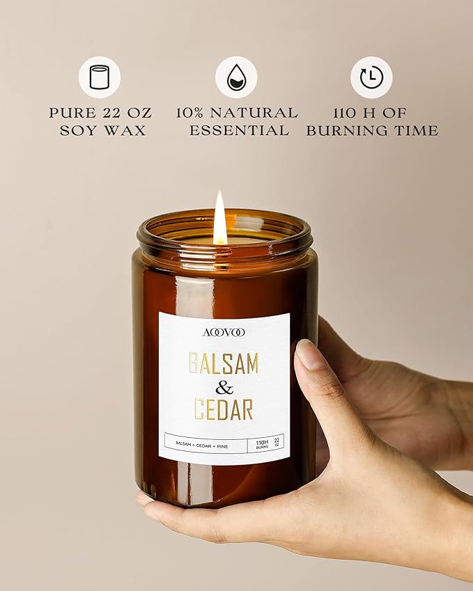 AOOVOO Balsam Cedar Candle - Large Pine Scented Soy Wax Aromatherapy Candles, 22oz