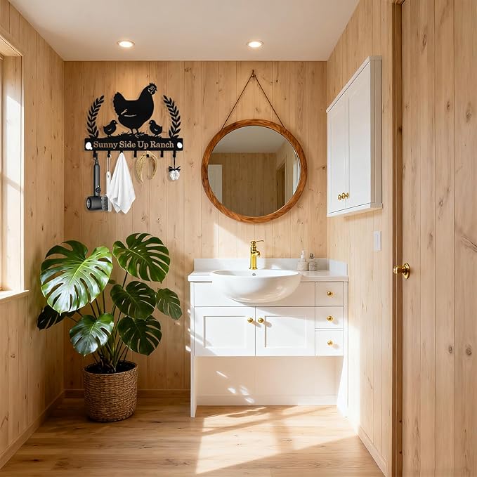 Personalized Chicken Key Holder Wall Mount, Custom Metal Key Holder for Wall with Name, Custom Keys Rack Hanger with Hooks for Entryway, Front Door, Hallway, Living Room, Kitchen