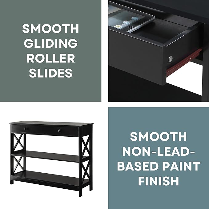 Convenience Concepts Oxford 1-Drawer Console Table 39.5" - Farmhouse Sofa Display with Storage Shelf For Living, Family, & Dining Room, Modern Entryway Hall Table for Kitchen, Bedroom, Black