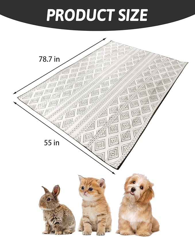 BNOSDM 79"" X 55"" Washable Bunny Cage Liners Large Rug for Rabbits Large Non Slip Pad for Bunnies Resuable Rabbit Liner for Chinchillas Cats Guinea Pigs Ferrets Dogs, Black+grey