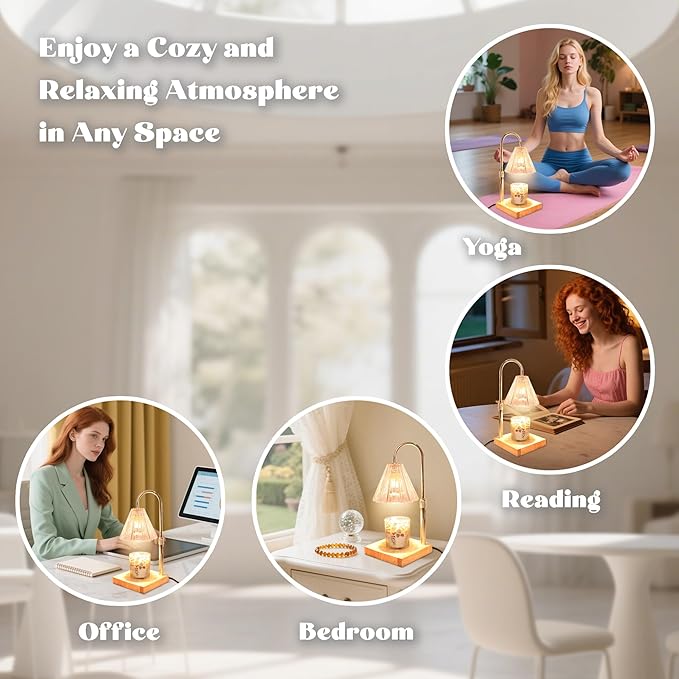 Candle Warmer Lamp with Timer Dimmable, Clear Wax Melt Warmer Adjustable Height Warmer Lamp for Jar Candles, Original Wood Base for Home Decor Birthday