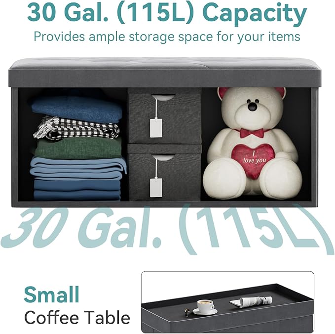 BRIAN & DANY Folding Storage Ottoman Bench, Ottoman with Storage, Foot Rest, Benches Seat for Bedroom, Living Room, Entryway, Long Shoes Bench, 15.7" x 31.5" x 15.7" Gray