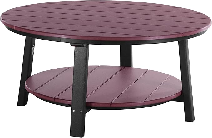 LuxCraft Deluxe Poly Round Outdoor Coffee Table, Two Tier Coffee Table, Round Conversation Tables for Outside Patio with Lower Shelf - Amish Made in USA (Cherrywood & Black)
