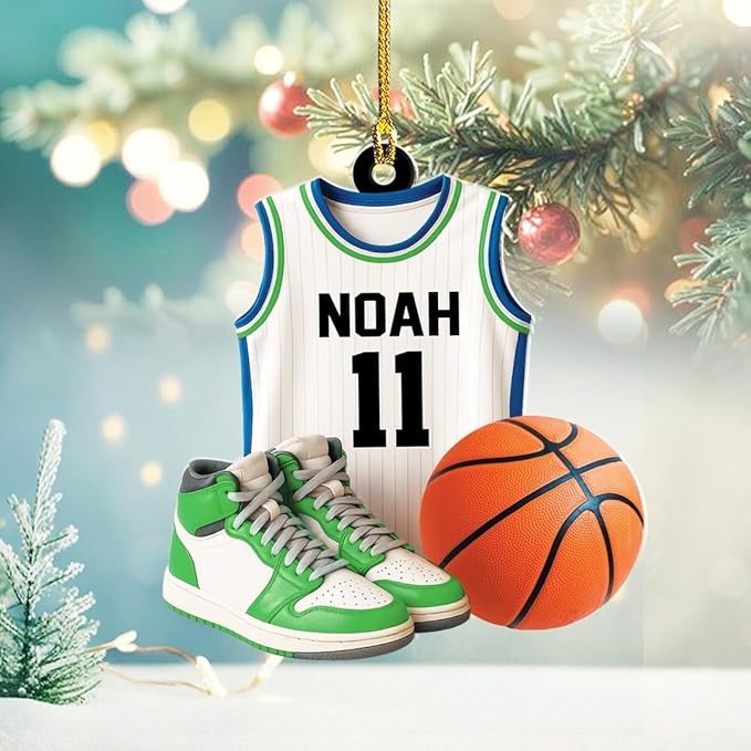 Famitrendz Custom Basketball Christmas Ornaments 2025, Custom Name Basketball Acrylic Christmas Tree Decorations, 2D Flat Baller Ornaments for Tree 02