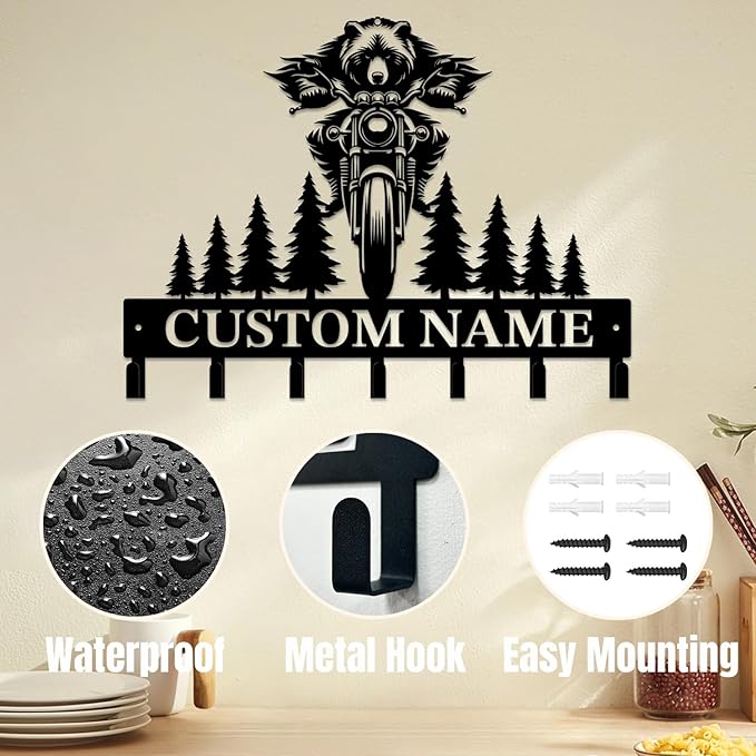 Personalized Custom Name Motorcycle Keys Hooks,Metal Motorcycle Art Clothes Keys Hooks,Metal Motorcycle Lover Wall Home Storage Decorative Keys Hooks,Key Holder Hooks for Wall (Style K)