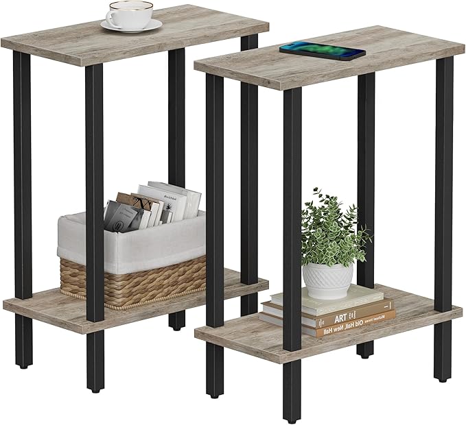 TUTOTAK Small Side Table, Narrow End Table, Set of 2, Skinny Sofa Table, Slim Nightstand, Couch Table, Living Room, Bed Room, Greige TB01BG0622