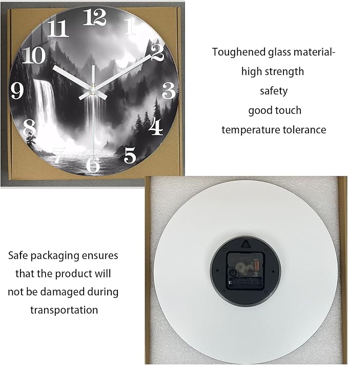 XNM Black and White Office Wall Clock Battery Operated 20 Inch Landscape Silent Clock for Wall Round Glass Large Wall Clock Analog