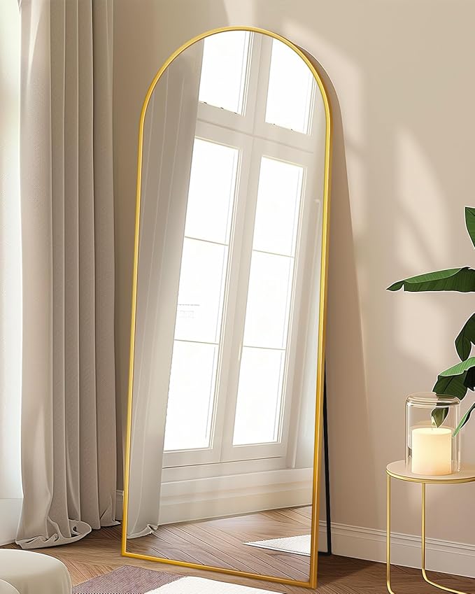 Full Length Mirror, 59"x18" Arched Full Body Mirror, Floor Mirrors with Stand, Body Mirrors Standing Hanging Leaning Against Wall,Aluminum Frame Mirrors for Bedroom Cloakroom,Living Room,Gold