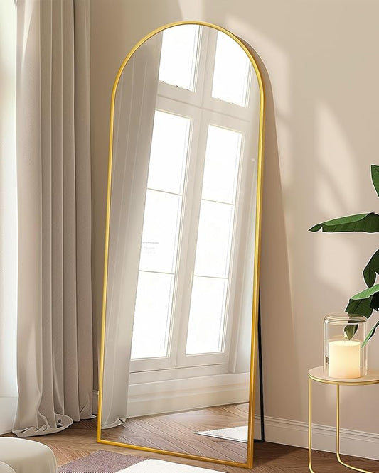 Full Length Mirror, 59"x18" Arched Full Body Mirror, Floor Mirrors with Stand, Body Mirrors Standing Hanging Leaning Against Wall,Aluminum Frame Mirrors for Bedroom Cloakroom,Living Room,Gold