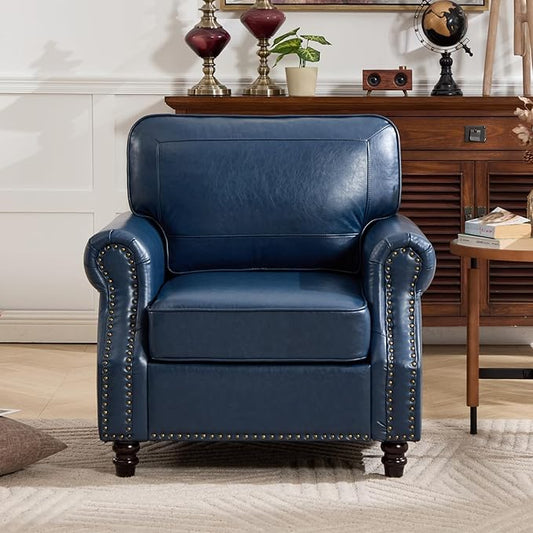 WILLOVE Accent Chair, Faux Letaher Arm Chair, Reading Chair for Living Room, Bedroom & Offcie, Blue