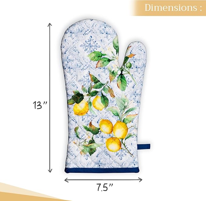 Maison d' Hermine Oven Gloves 100% Cotton Oven Mitt 7" x 13" with Loop Heat Resistant, BBQ, Cooking Gloves, Baking, Grilling, Kitchen, Handling Hot Pans Spring/Summer (Pack of 1, Citrus)