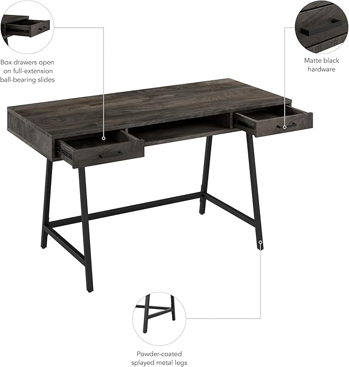 Bush Furniture Steele 54W Writing Desk with Storage in Dark Gray Hickory | Large Wooden Computer Table for Home Office Workspace