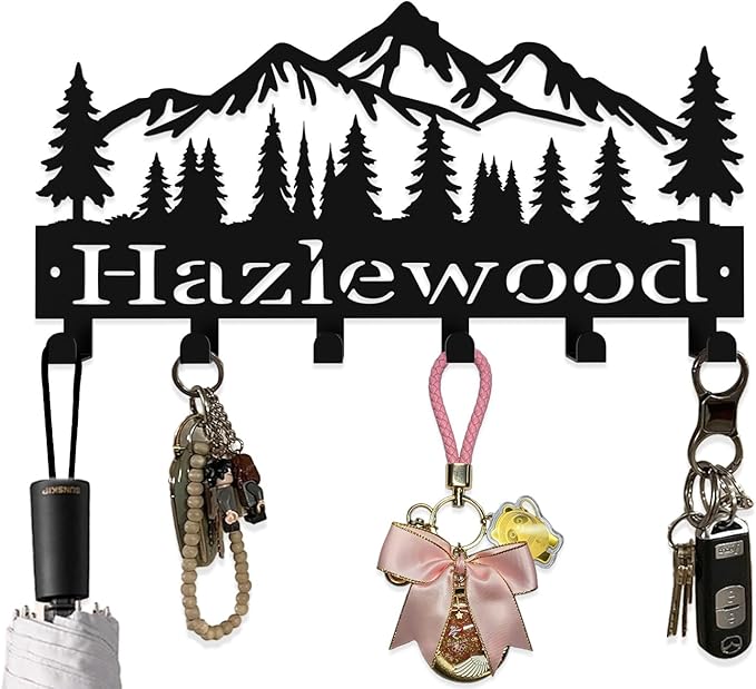 Custom Metal Key Rack Hooks, Personalized Key Holder for Wall, Little Forest, Mountain Theme Wall Decoration Hooks, Key Hanger Organizer for Living Room, Entryway, Bathroom, Kitchen Decor