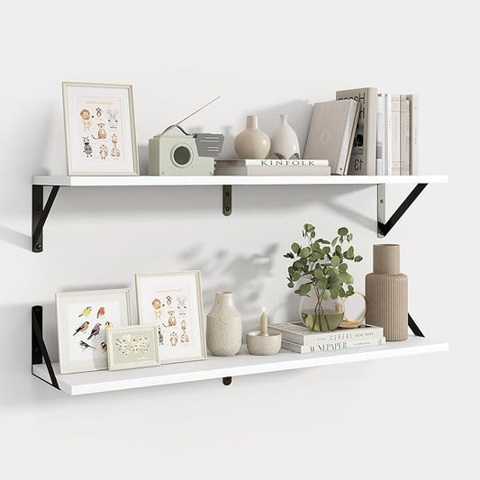 Axeman White Floating Shelves for Wall 32 Inch | 31.5W x 8D Rustic Floating Shelves Set of 2 | 8 Inch Deep Long Wall Shelves for Bathroom Kitchen Living Room | Bookshelf Display Shelves
