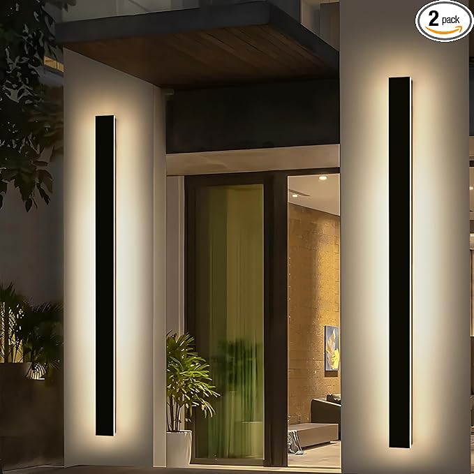 2 Pack Modern Outdoor Wall Light, 71inch Black Exterior Wall Mount Light Fixtures, 3 Color 3000K/4500K/6000K, IP65 Waterproof, Porch Wall Sconce, Long Linear Outside Lighting for Patio Garage Garden