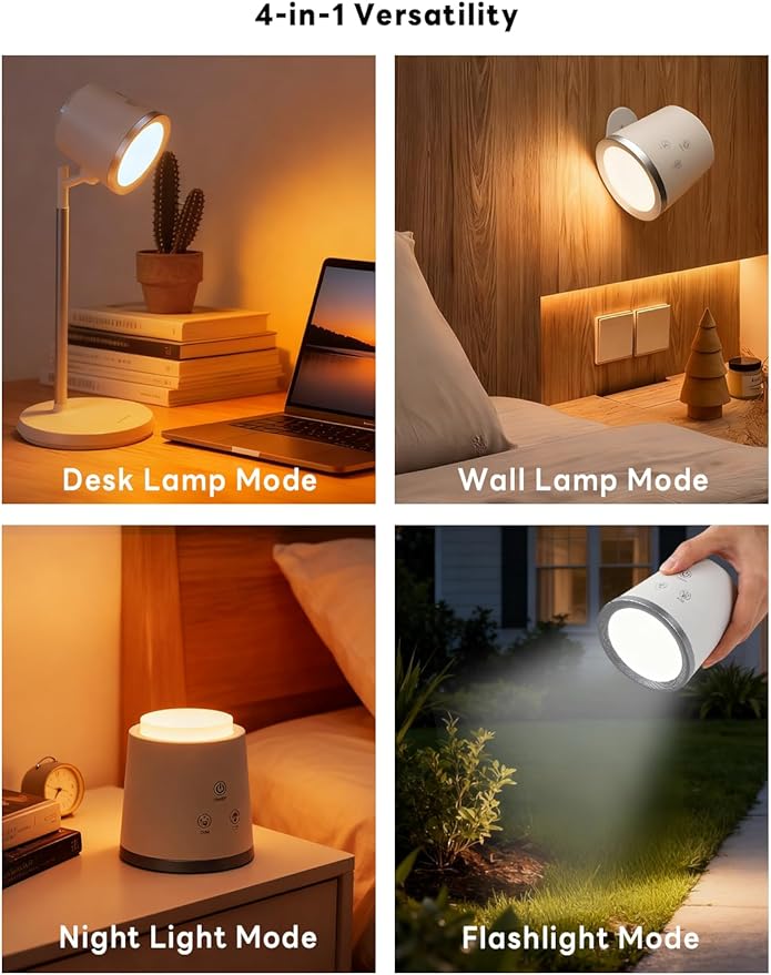 Rechargeable Desk Lamp, Magnetic Wall Mount LED Light, Dimmable Table Lamp with Adjustable Brightness & 3 Color Modes for Reading, Work, Bedroom, Hallway