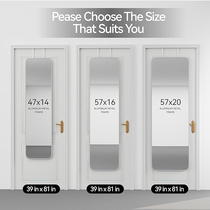 57x20 Door Hanging Full Length Mirror, Floor Stand (Height 5.7ft just Body in1.3ft) Wall Mounted Metal Frame Rectangle Dressing Mirrors for Bedroom Room 57 inch Silver