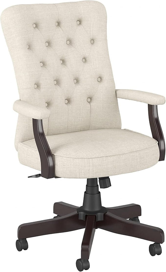 Bush Business Furniture Arden Lane High Back Tufted Office Chair with Arms in Cream Fabric, Comfortable Computer Desk Seating for Home or Professional Workspace