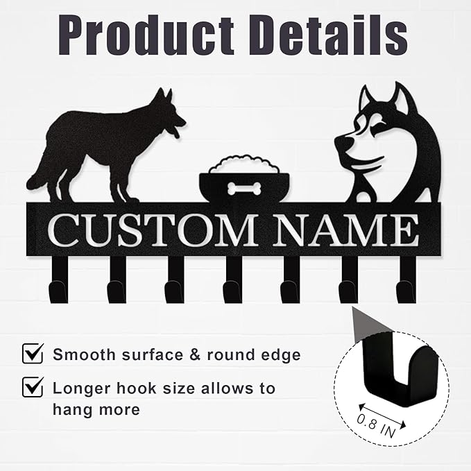 Personalized Dog Leash Holder for Wall - Custom Dog Leash Holder for Wall with Pet's Name, Metal Dog Stuff Storage Organizer, Dog Leash Hangers for Wall, Dog Decor Gifts for Entryway, Farmhouse