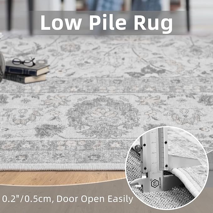 Deerly Light Grey Vintage 6x9 Nursery Rugs for Living Room, Rug Boho Washable Area Rug with Non-Slip Backing, Indoor Carpet for Bedroom Dining Room