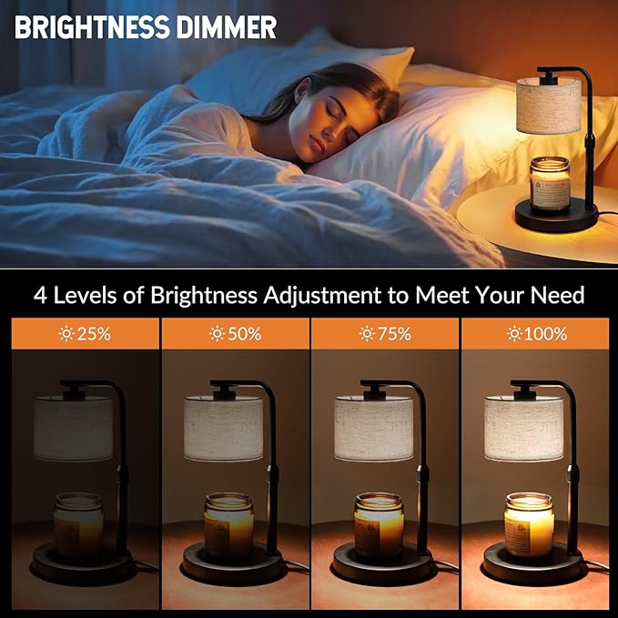Candle Warmer Lamp with Timer, Dimmable Candle Wax Warmer with 2 Light Bulbs, Height Adjustable Electric Candle Light Scented Candles, Home Room Decor, Gifts for Women Mom